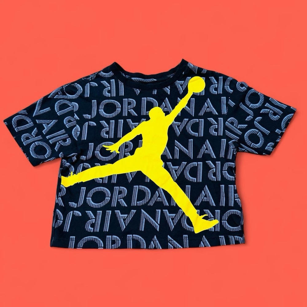 Nike Air Jordan Crop Top Womens XS Black Yellow Jumpman Tee Streetwear